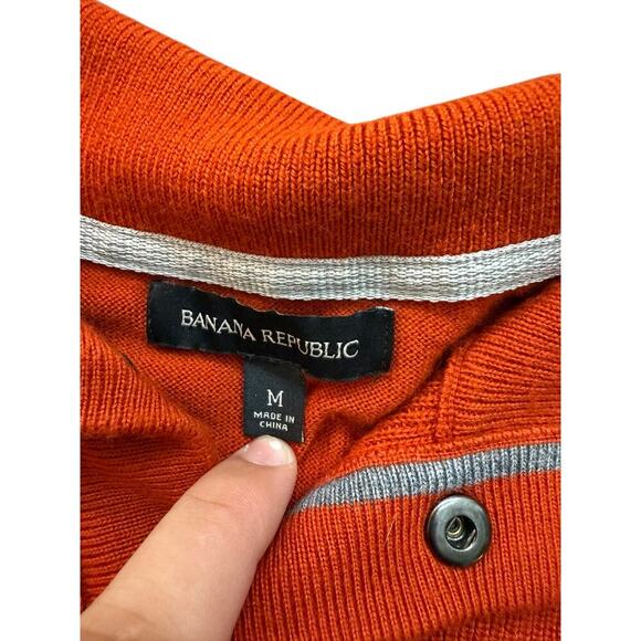 Banana Republic Men's Orange Gray Striped Merino Wool Henley Sweater Size Medium - Picture 2 of 5